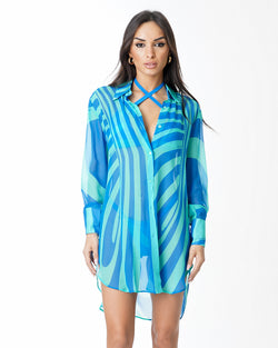 WAHID BLUSÓN ESTAMPADO AZUL TIFFANY