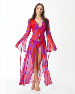 BATA VESTIDO LAZOS VIOLETA ROJO