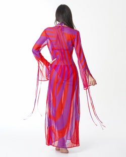 BATA VESTIDO LAZOS VIOLETA ROJO