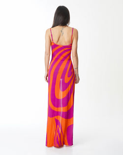 ARMAZÓN VESTIDO FRUNCIDO DELANTERO FUCSIA NARANJA