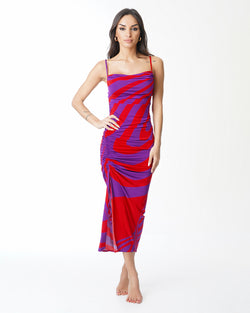 WARI VESTIDO CON FRUNCE LATERAL ROJO VIOLETA