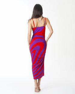 WARI VESTIDO CON FRUNCE LATERAL ROJO VIOLETA