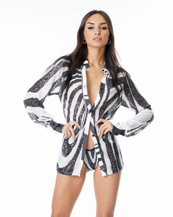 CAMISA WILLA LENTEJUELAS BLANCO NEGRO