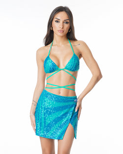 WILMA MINIFALDA LENTEJUELAS AZUL TIFFANY